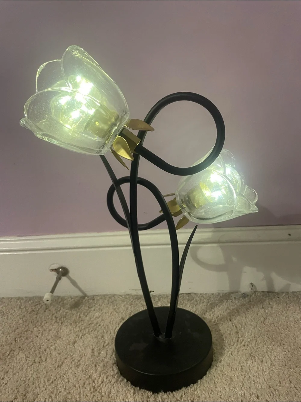 Black & Gold Rose Glass Table Lamp